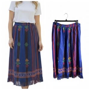 Vintage Colorful Embroidered Women's Skirt Blue Red Yellow Women's Size Medium